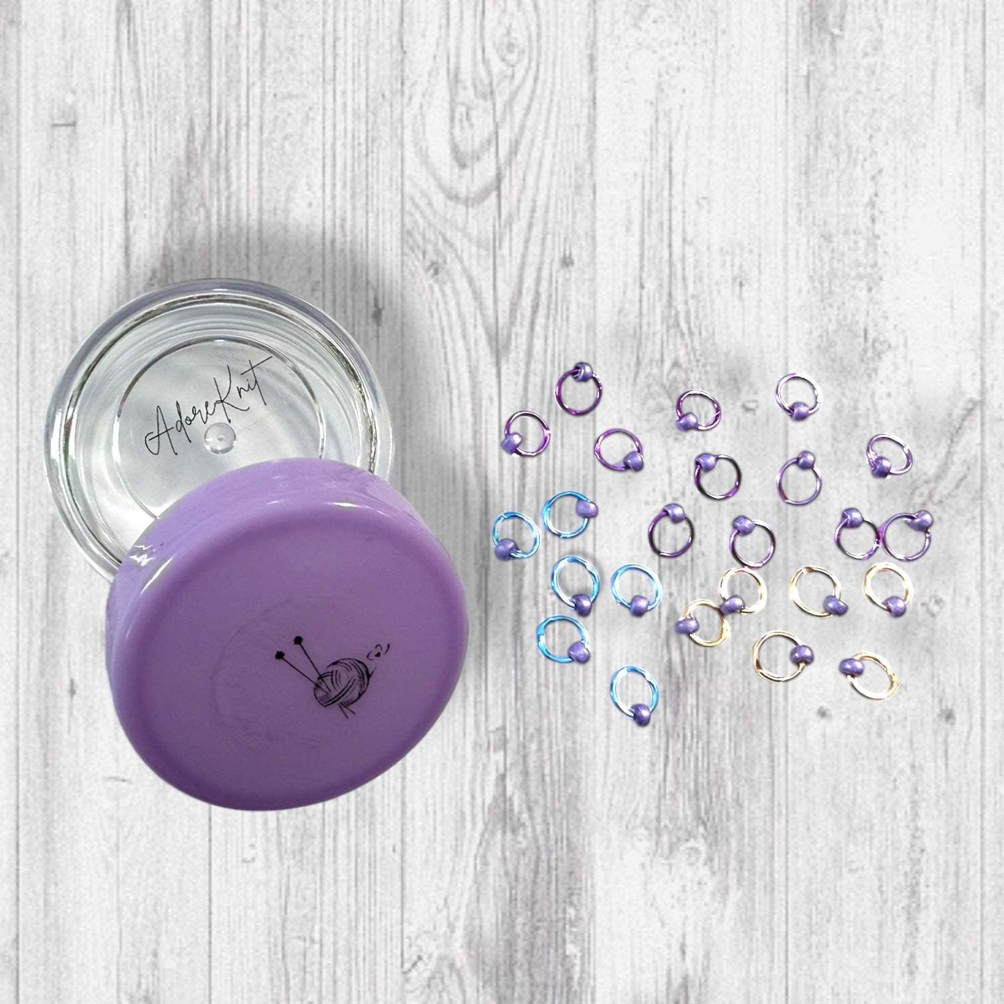 Sock Knitter's Companion Tiny Stitch Markers with Marker Container Lilac