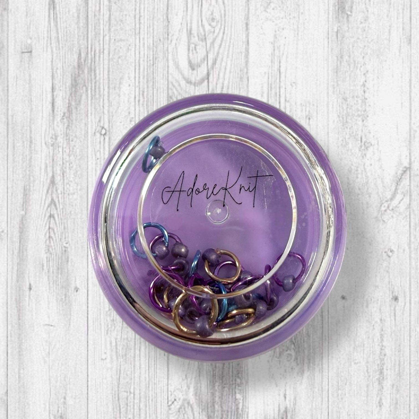 Sock Knitter's Companion Tiny Stitch Markers with Marker Container Lilac