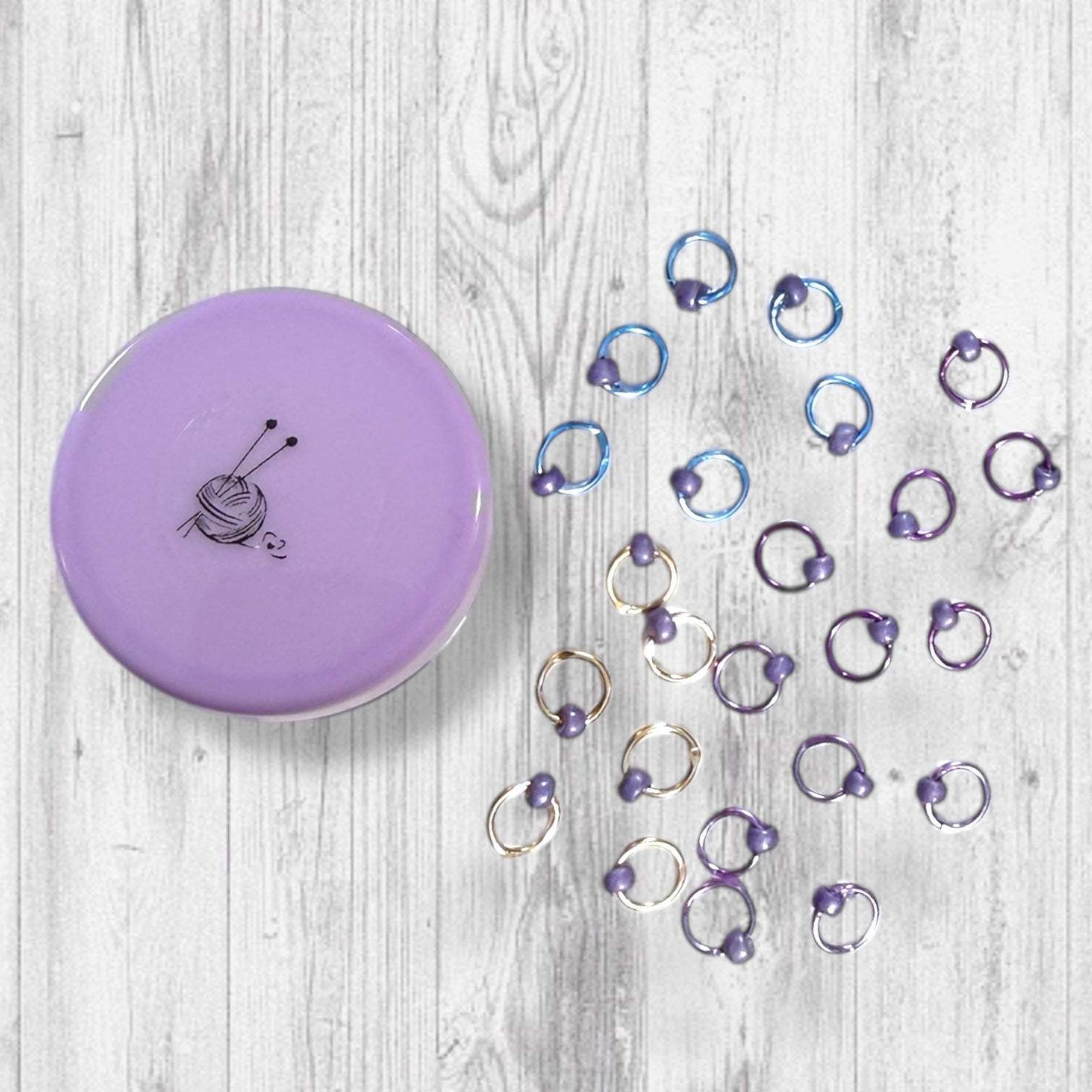 Sock Knitter's Companion Tiny Stitch Markers with Marker Container Lilac