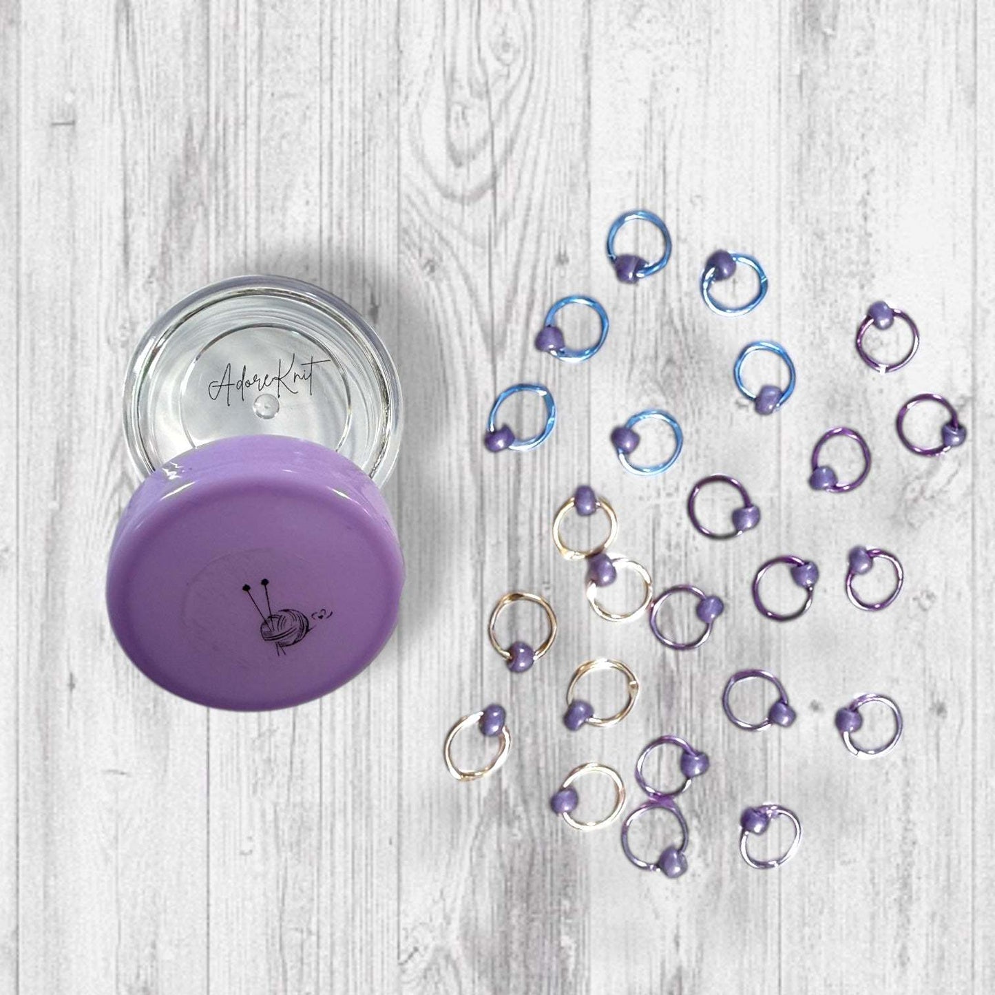 Sock Knitter's Companion Tiny Stitch Markers with Marker Container Lilac