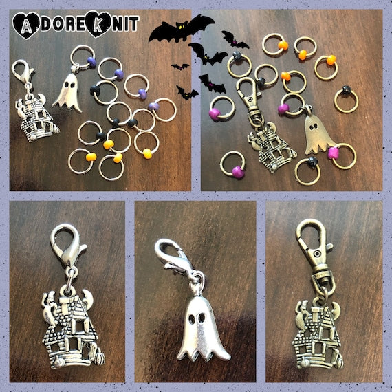 Ghostly Haunted House BRONZE Progress and Stitch Markers - AdoreKnit