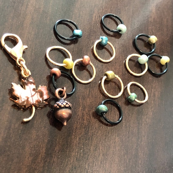 Brown Falling Leaves Progress and Stitch Markers 2020 Pigskin Party - AdoreKnit