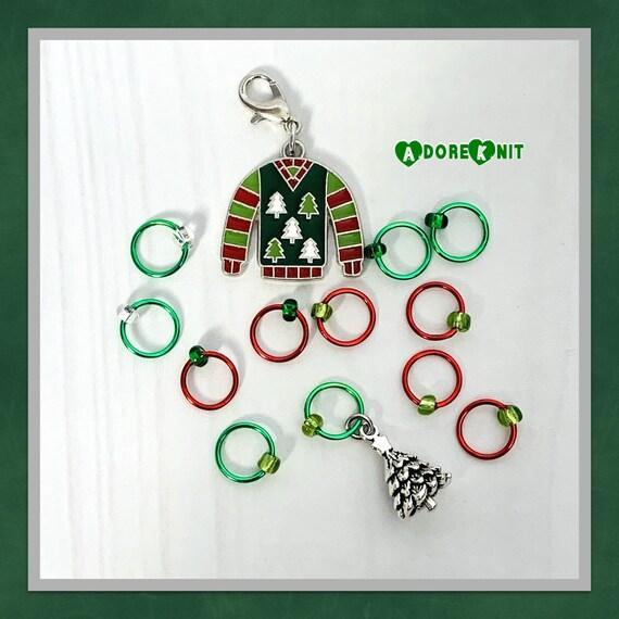 Ugly Christmas Trees Sweater Progress and Stitch Markers - AdoreKnit