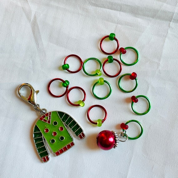 Ugly Christmas Ball Sweater Progress and Stitch Markers - AdoreKnit