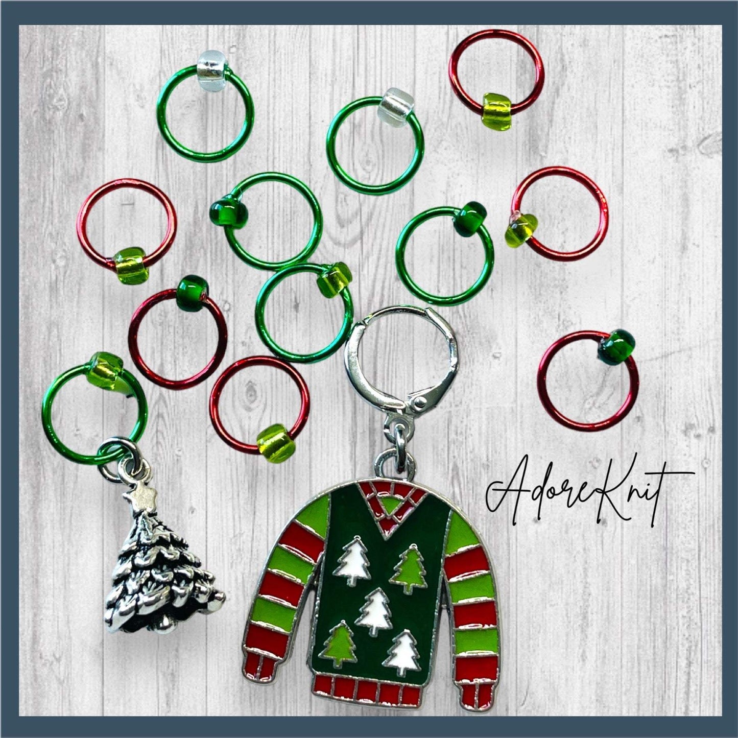 Ugly Christmas Trees Sweater Progress and Stitch Markers - AdoreKnit