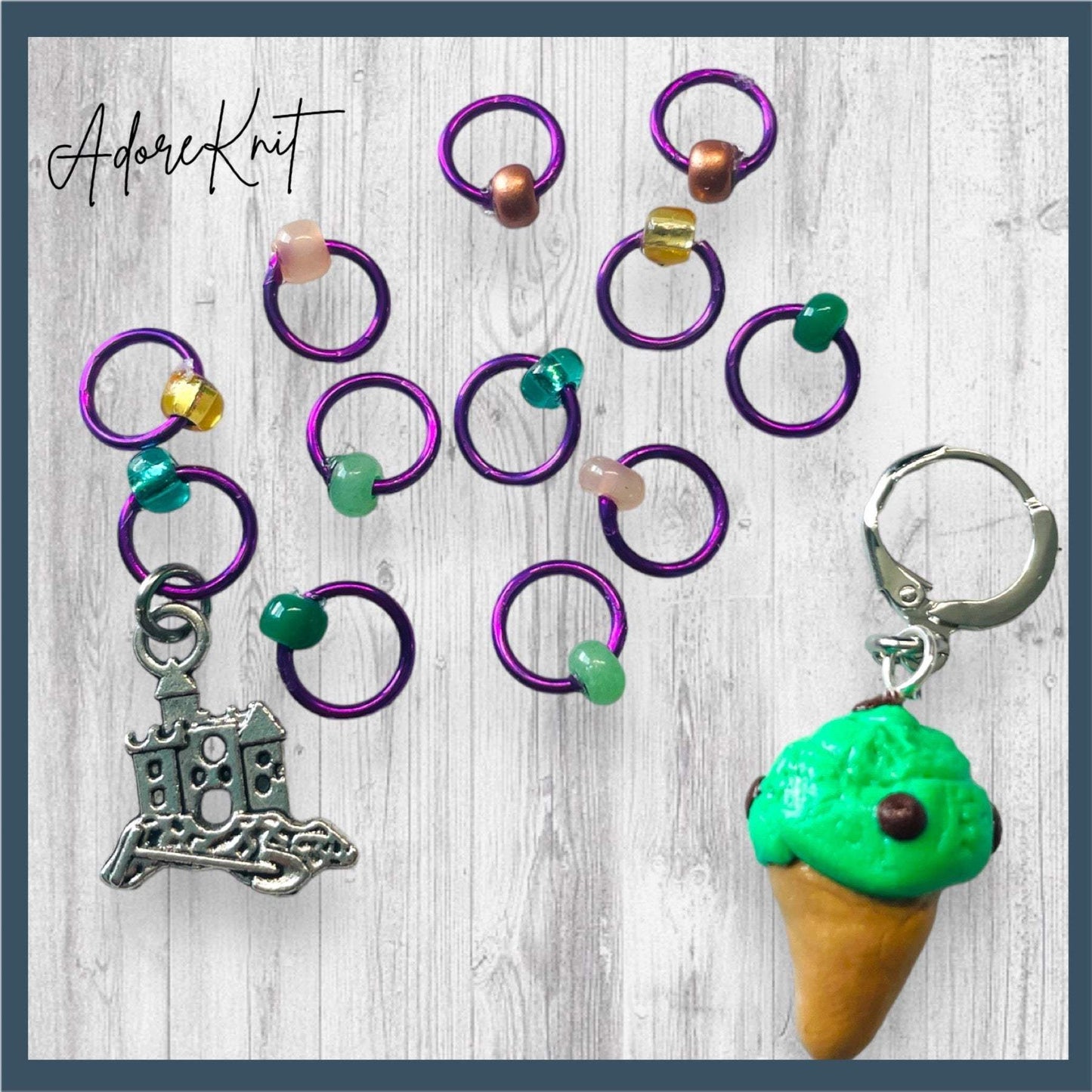 Beach Plum Mint Chocolate Ice-Cream Sand Castle Progress and Stitch Markers - AdoreKnit