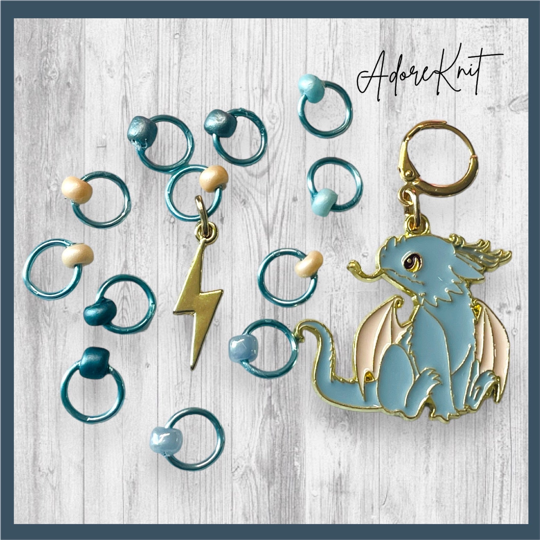 Cute Blue Dragon Progress and Stitch Markers - AdoreKnit