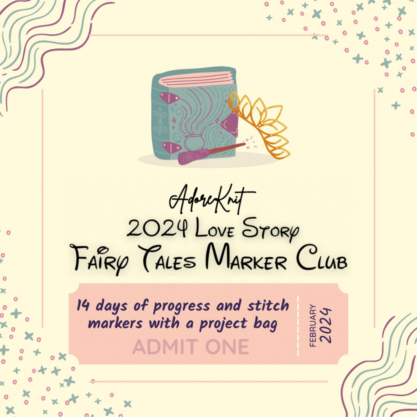 2024 Love Story: Fairy Tales Marker Club, 14 Days of Progress & Stitch Markers with a Project Bag - AdoreKnit