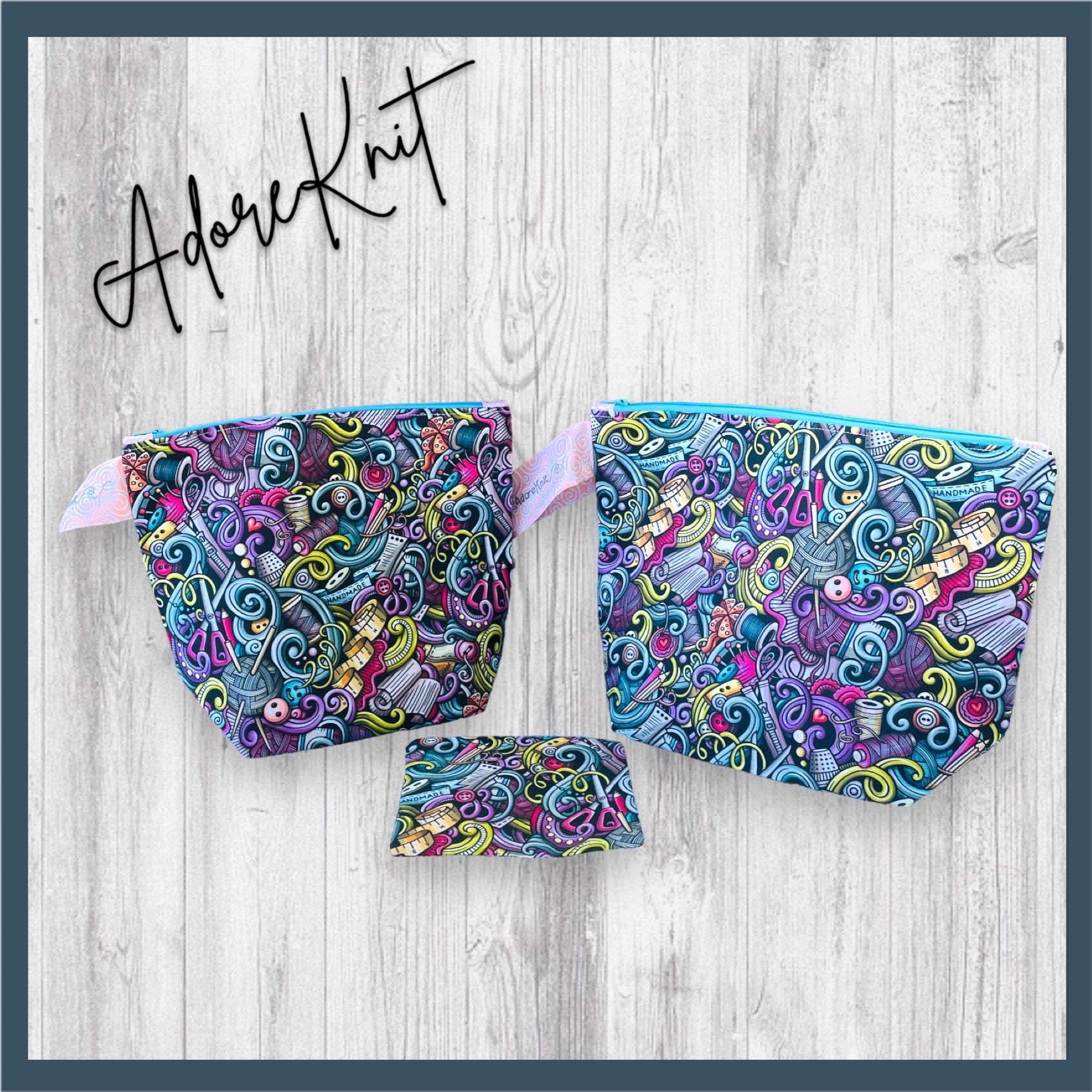 Knitting Tools Doodle Project Bag - AdoreKnit