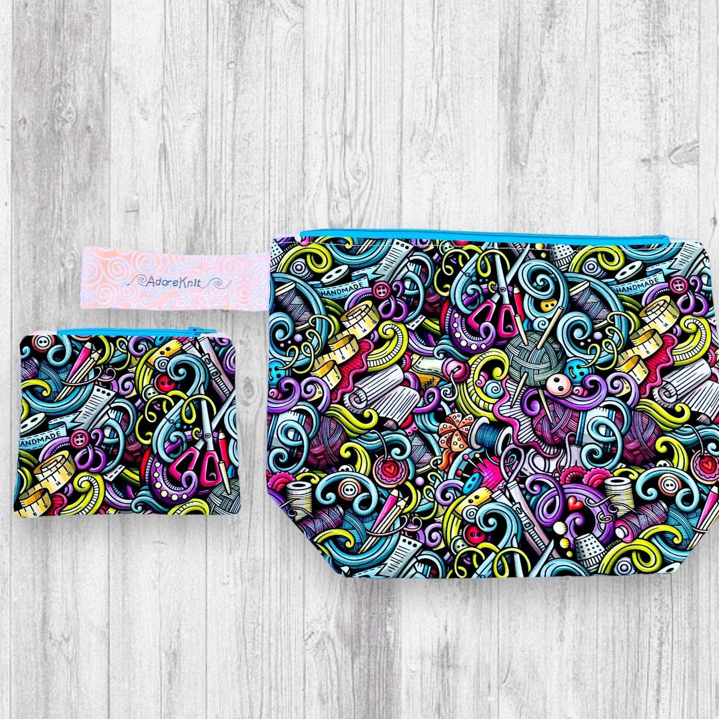 Knitting Tools Doodle Project Bag - AdoreKnit