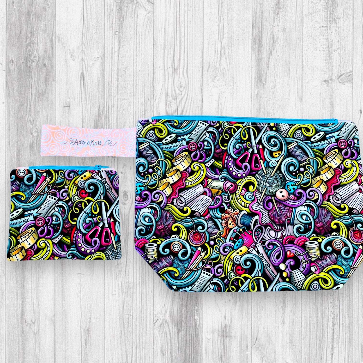 Knitting Tools Doodle Project Bag - AdoreKnit