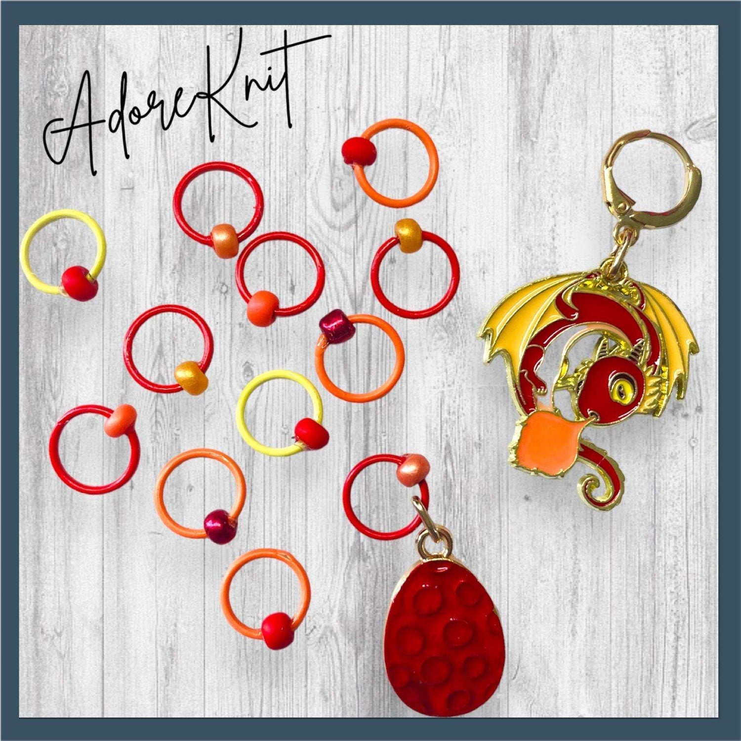 Cute Red Dragon Progress and Stitch Markers - AdoreKnit