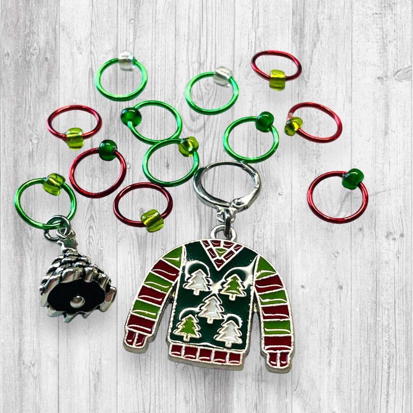 Ugly Christmas Trees Sweater Progress and Stitch Markers - AdoreKnit