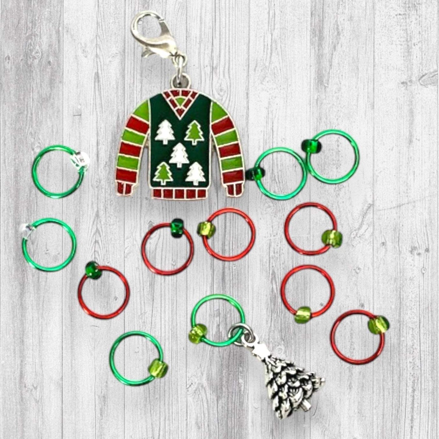 Ugly Christmas Trees Sweater Progress and Stitch Markers - AdoreKnit