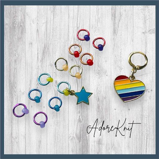 Heart Rainbows Progress and Stitch Markers - AdoreKnit