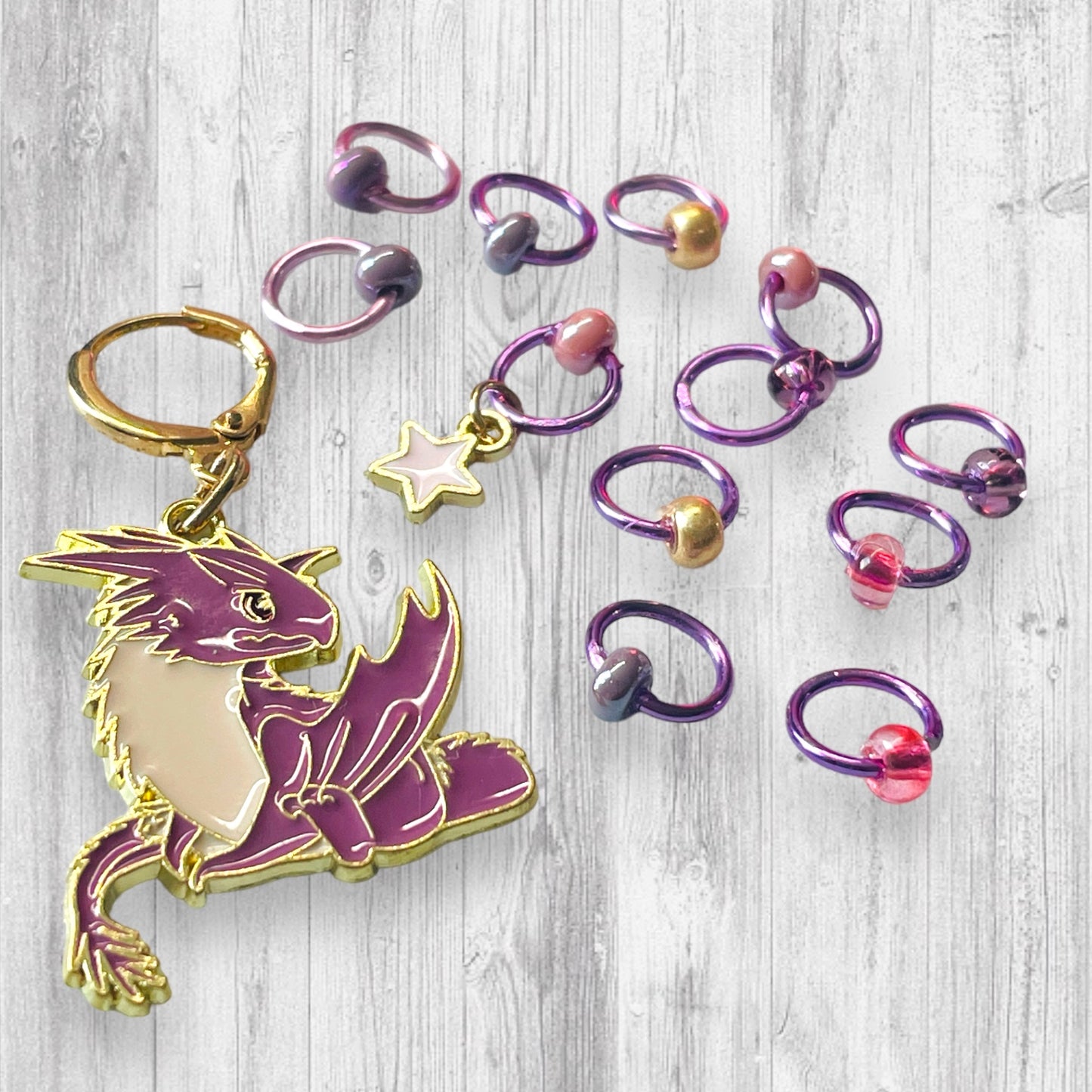 Cute Purple Dragon Progress and Stitch Markers - AdoreKnit