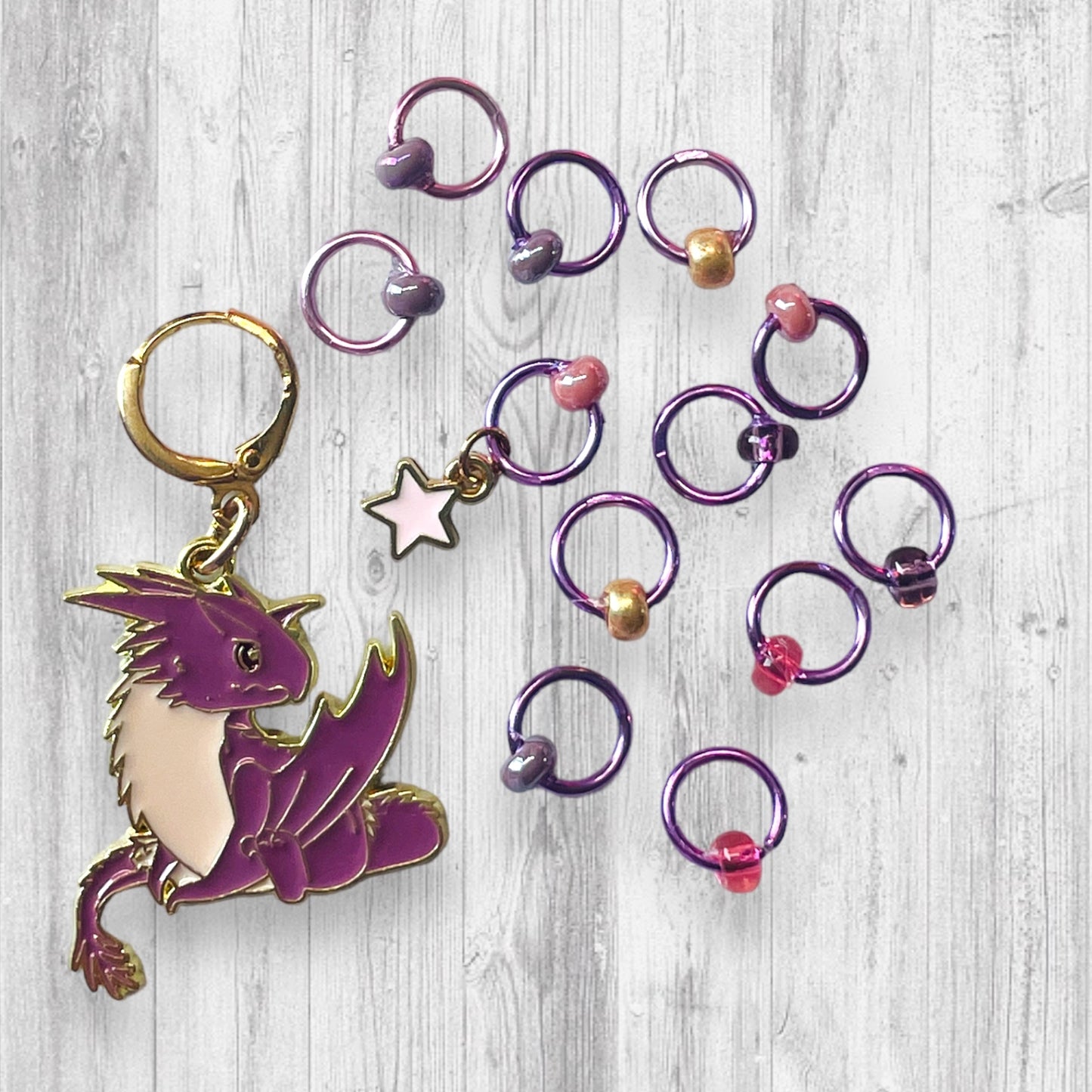 Cute Purple Dragon Progress and Stitch Markers - AdoreKnit