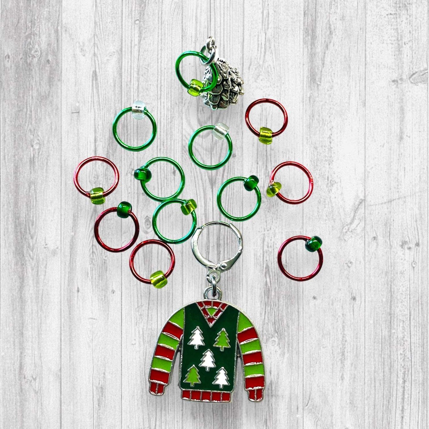 Ugly Christmas Trees Sweater Progress and Stitch Markers - AdoreKnit