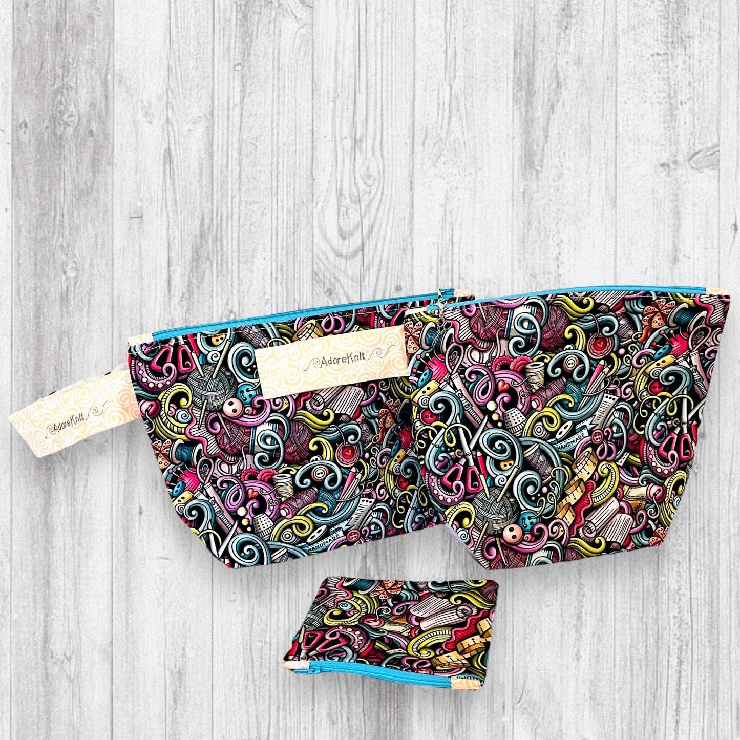 Knitting Tools Doodle Project Bag - AdoreKnit