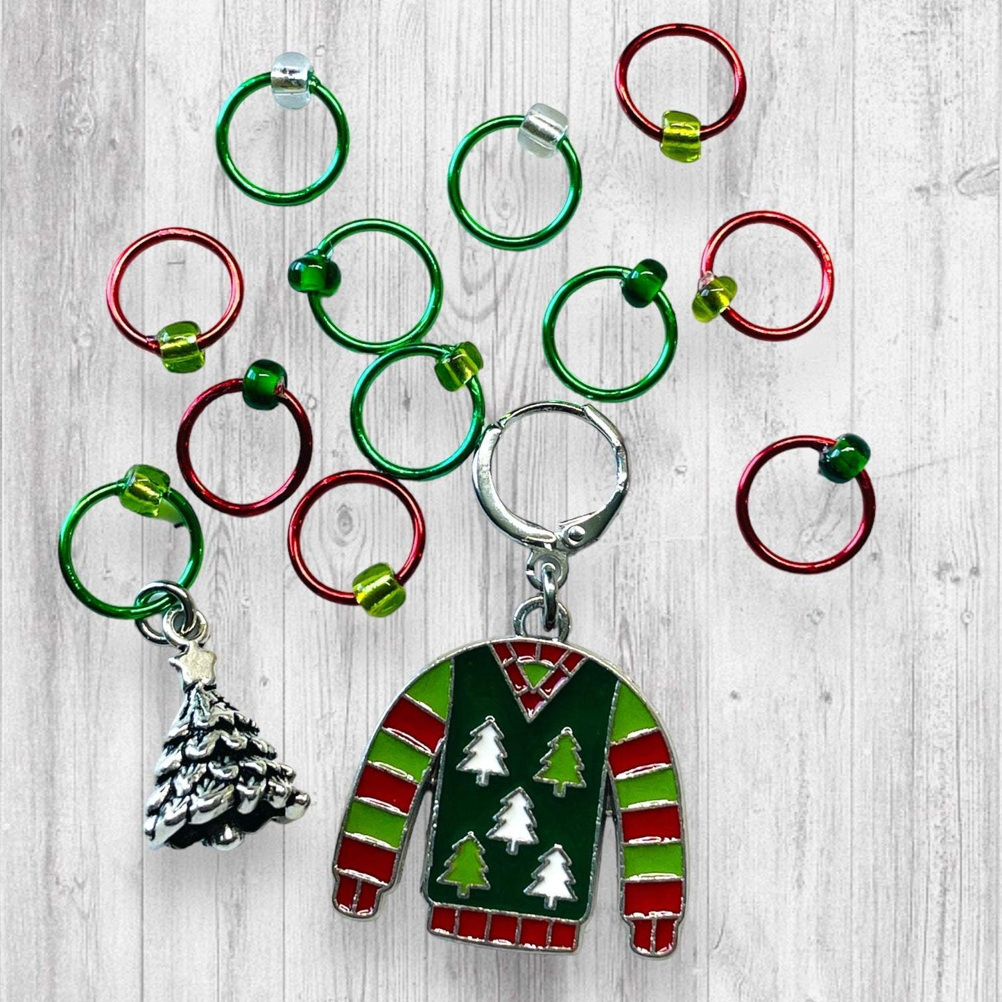 Ugly Christmas Trees Sweater Progress and Stitch Markers - AdoreKnit