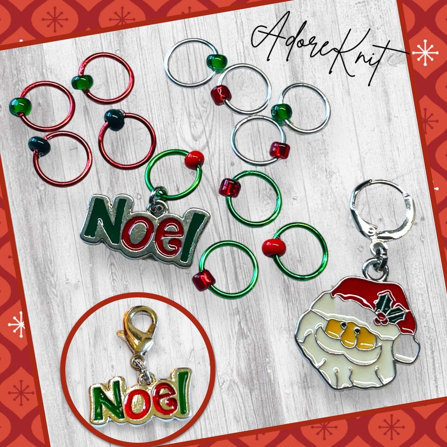 Noel Santa Progress and Stitch Markers - AdoreKnit