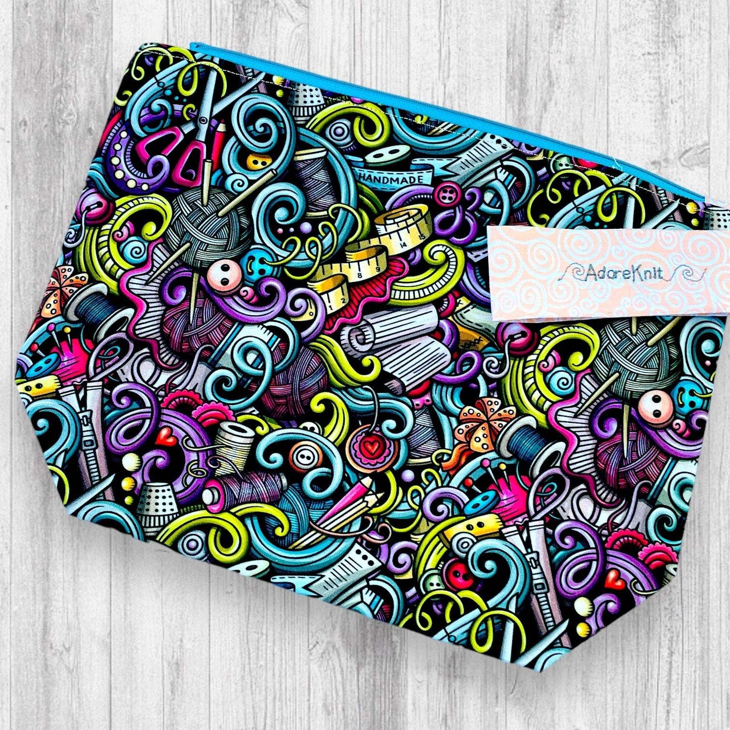 Knitting Tools Doodle Project Bag - AdoreKnit