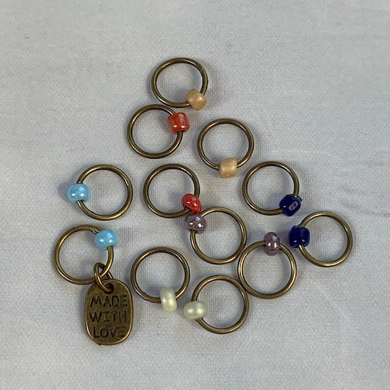 Antique Bronze Blue Yarn Sheep Progress and Stitch Markers - AdoreKnit