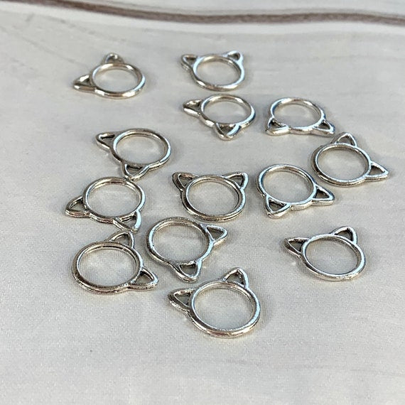 Cat Stitch Markers Antique Silver, 12 or 20 Knitting Stitch Markers - AdoreKnit