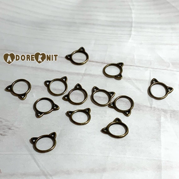 Cat Stitch Markers Bronze, 12 or 20 Knitting Kitty Stitch Markers - AdoreKnit