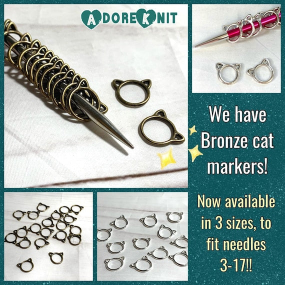 Cat Stitch Markers Bronze, 12 or 20 Knitting Kitty Stitch Markers - AdoreKnit