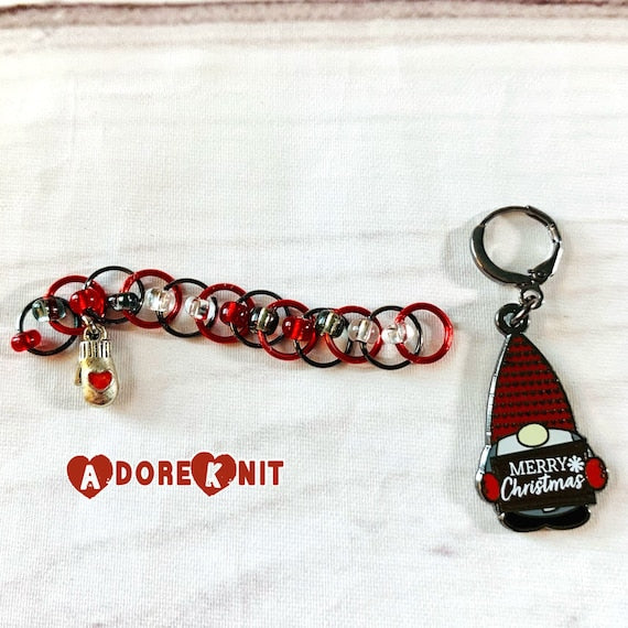 Pigskin Party Merry Christmas Gnome Progress and Stitch Markers Red Medium - AdoreKnit