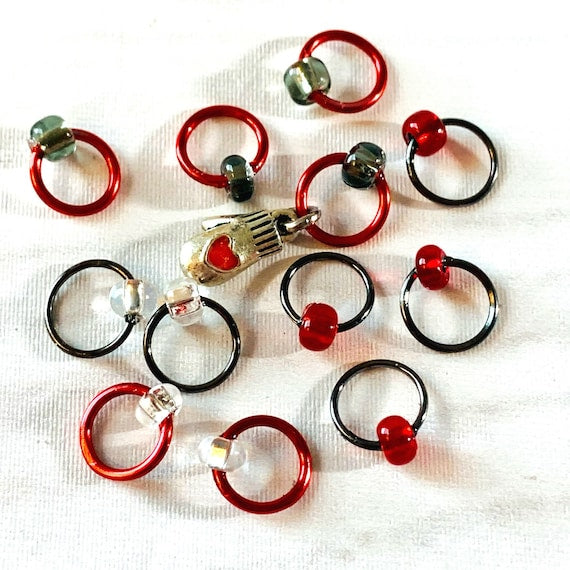 Pigskin Party Merry Christmas Gnome Progress and Stitch Markers Red Medium - AdoreKnit