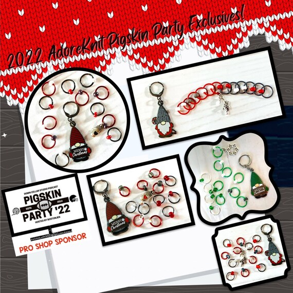 2022 Pigskin Party Candy Cane Christmas Gnome Progress and Stitch Markers Red MD - AdoreKnit