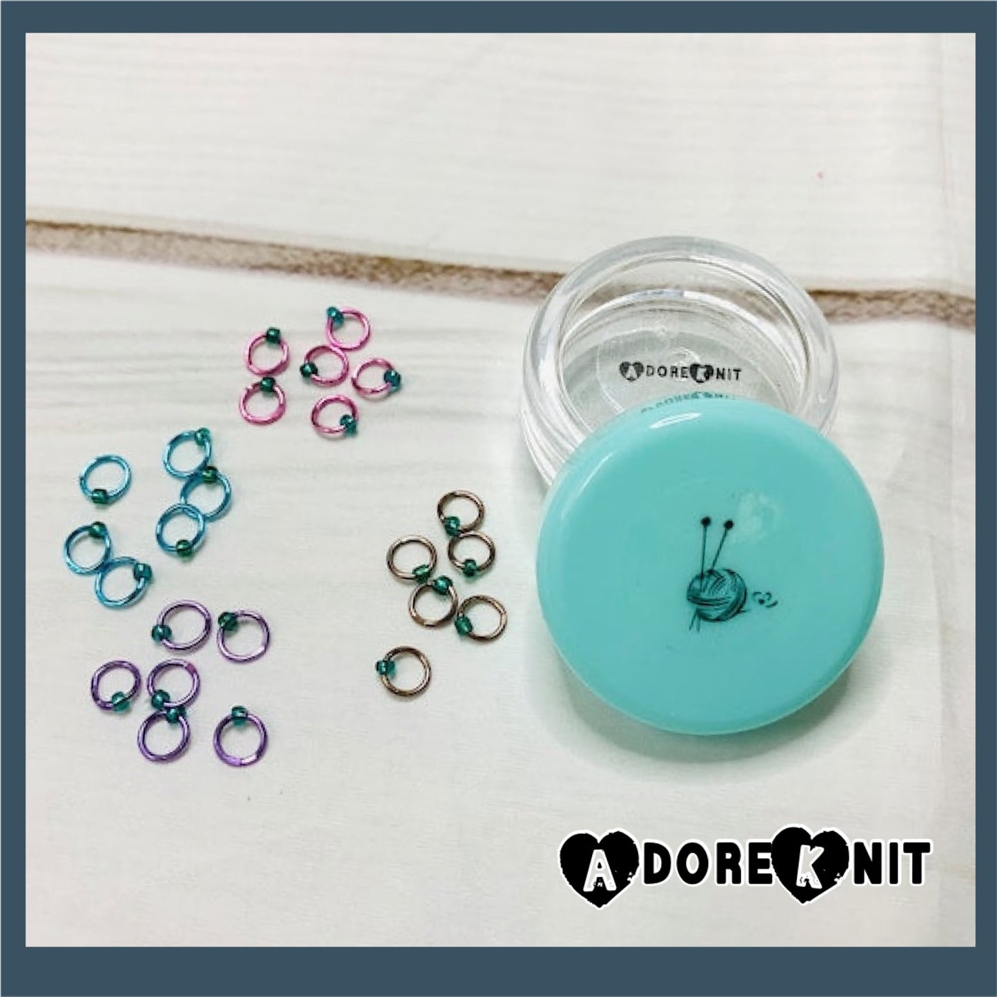 Sock Knitter's Companion Tiny Stitch Markers with Marker Container Aqua Turquoise - AdoreKnit