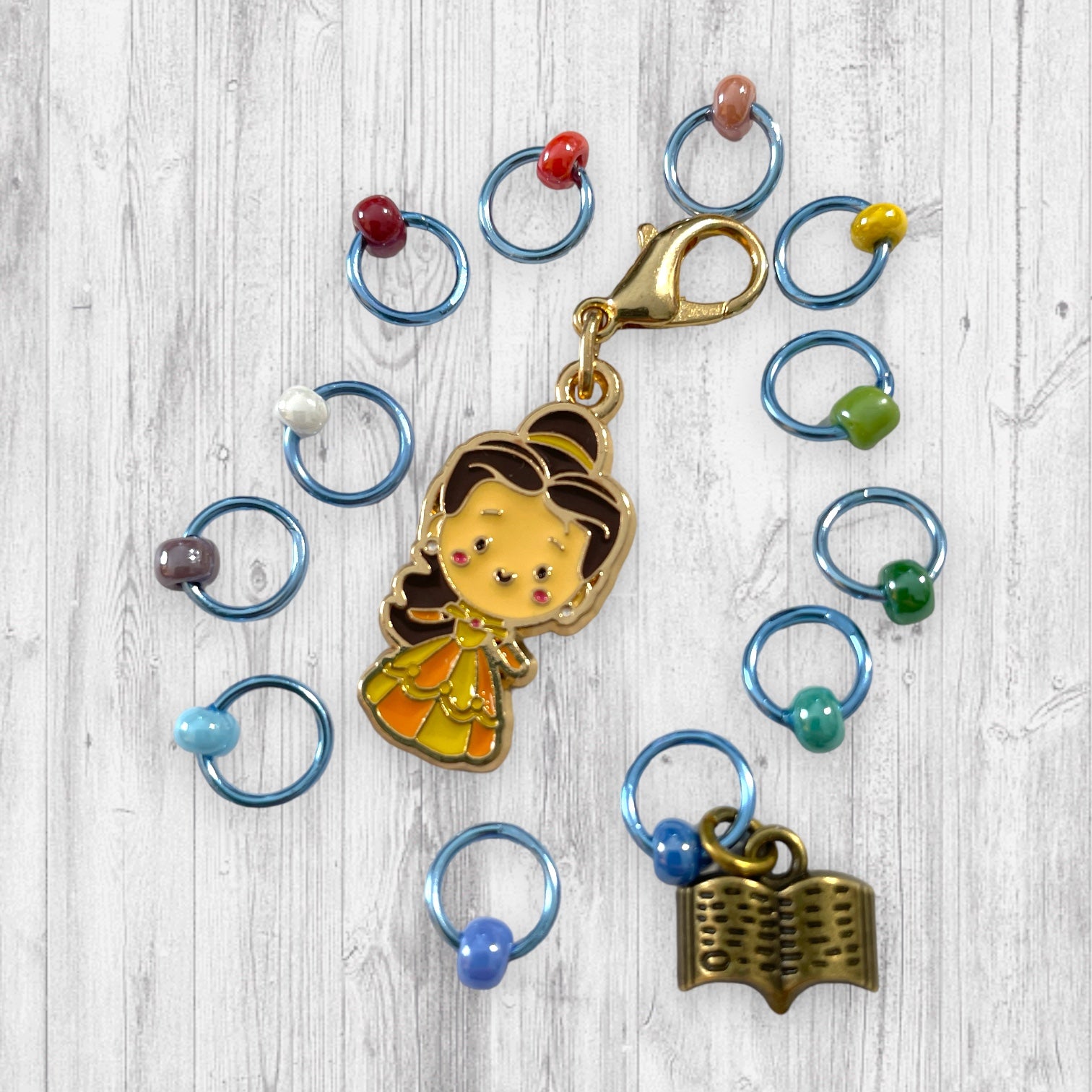 Belle and a Book Pogress and Stitch Markers - AdoreKnit