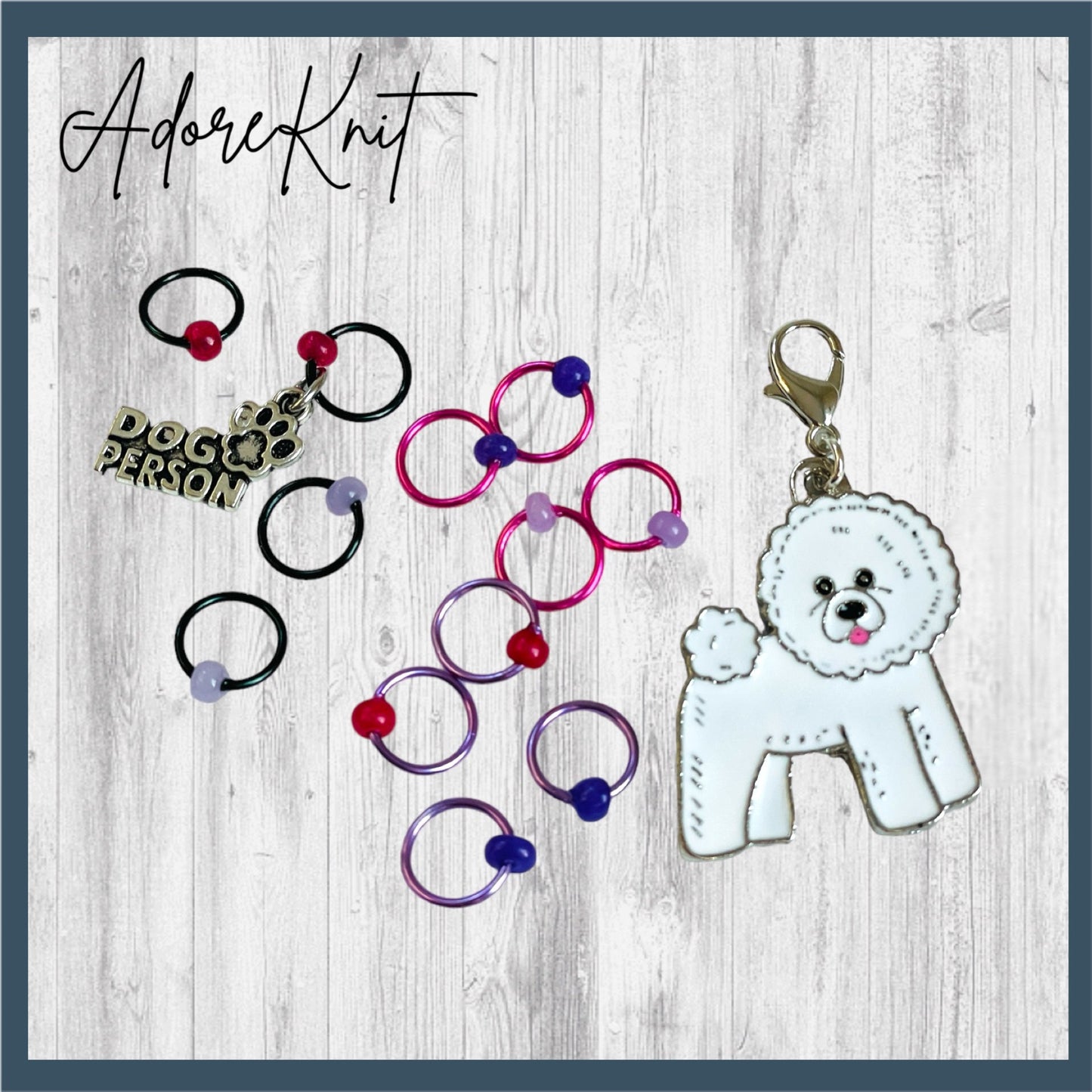 Bichon Frise Dog Person Progress and Stitch Markers - AdoreKnit