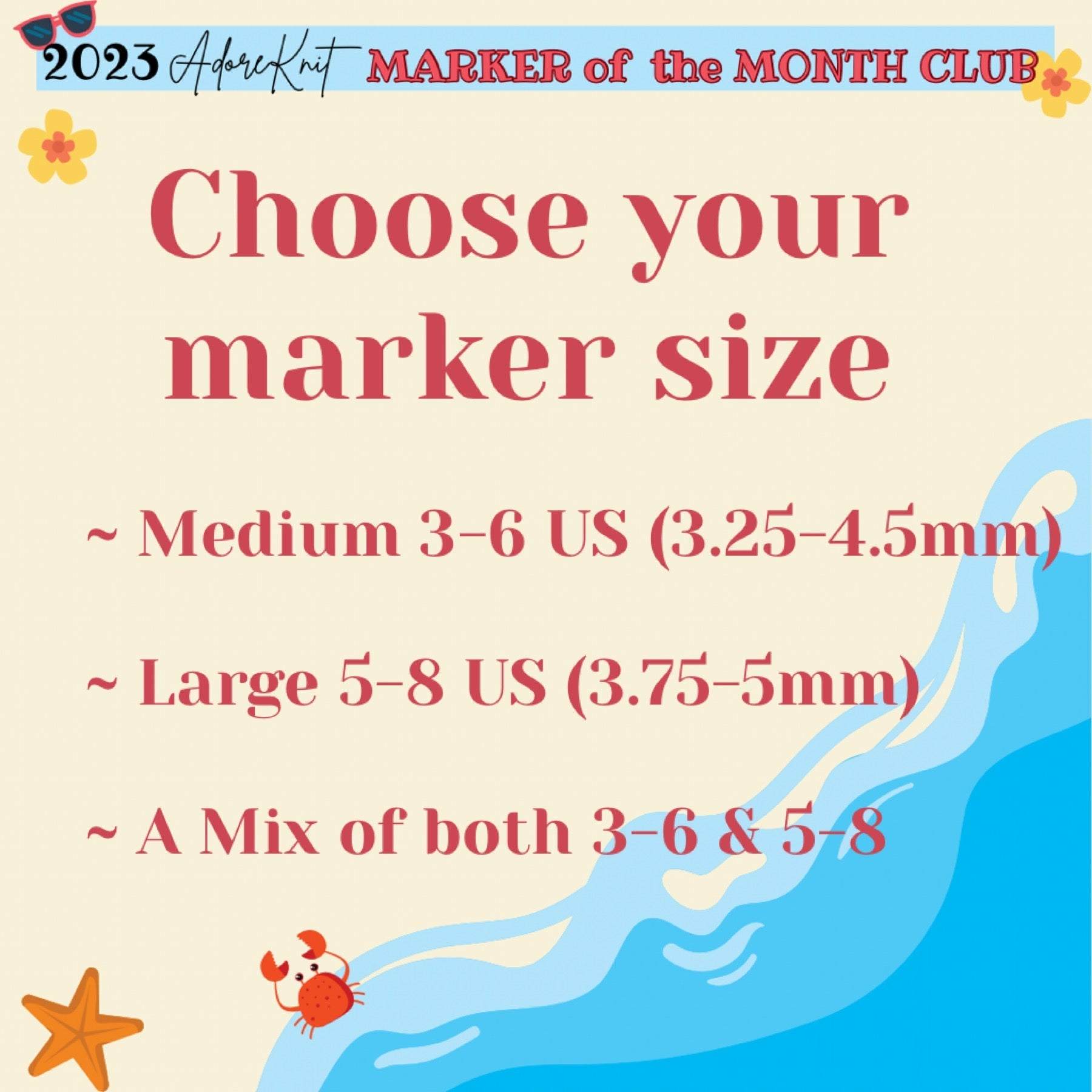 2023 Marker of the Month Club, a monthly surprise set of progress and stitch markers - AdoreKnit