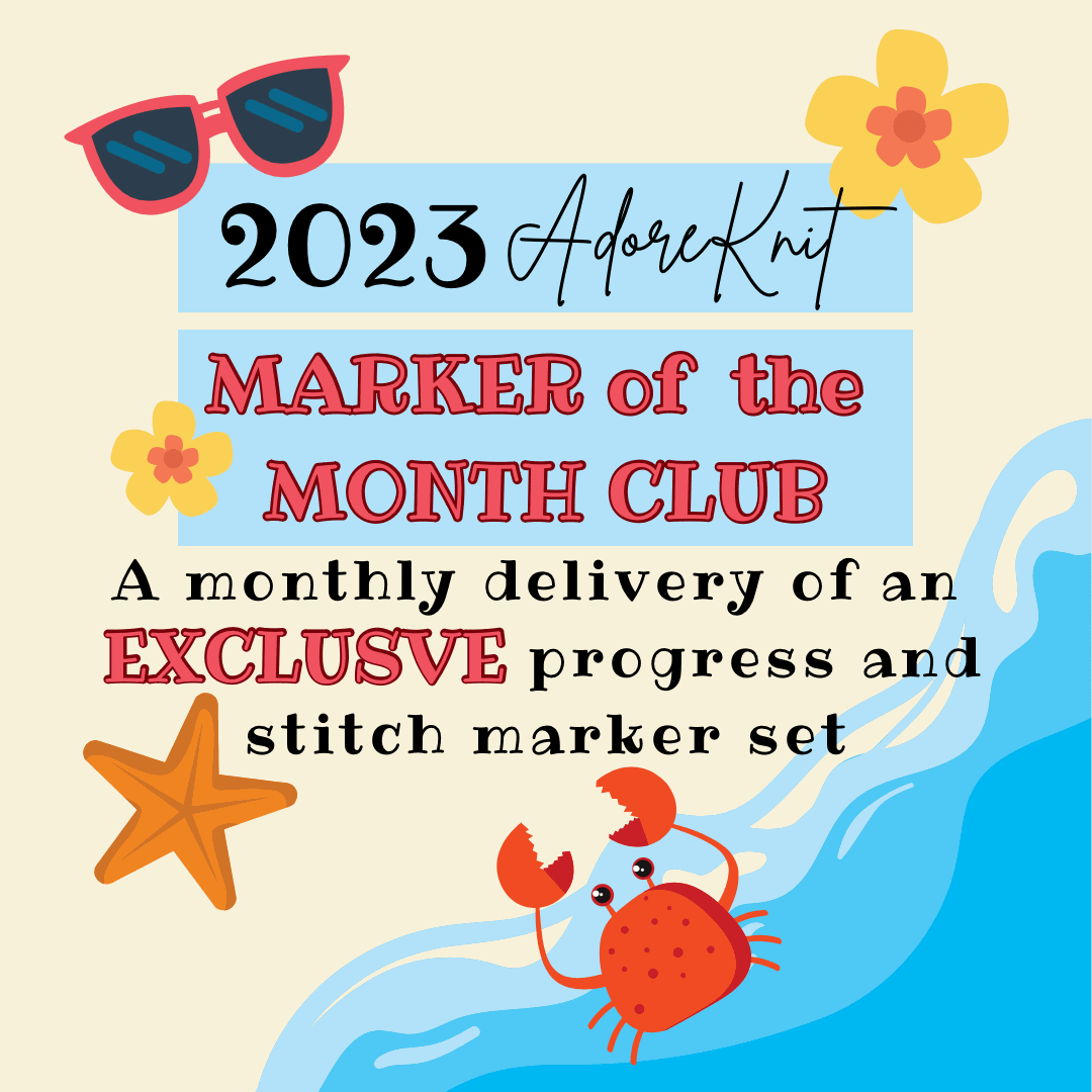 2023 Marker of the Month Club, a monthly surprise set of progress and stitch markers - AdoreKnit