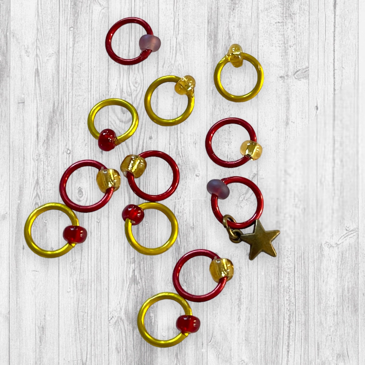 Red and Gold Crest Progress and Stitch Markers - AdoreKnit