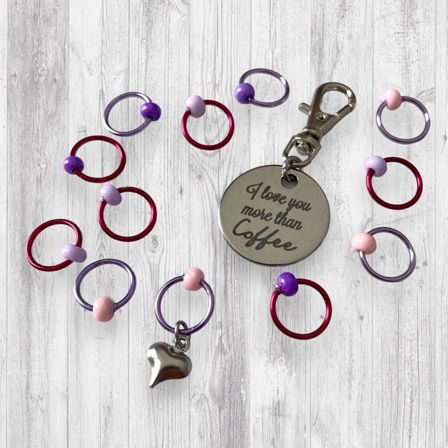 I Love You More Than Coffee Progress and Stitch Markers - AdoreKnit
