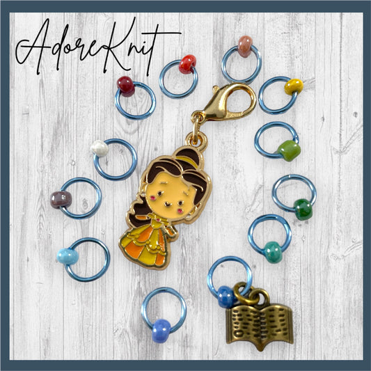 Belle and a Book Pogress and Stitch Markers - AdoreKnit
