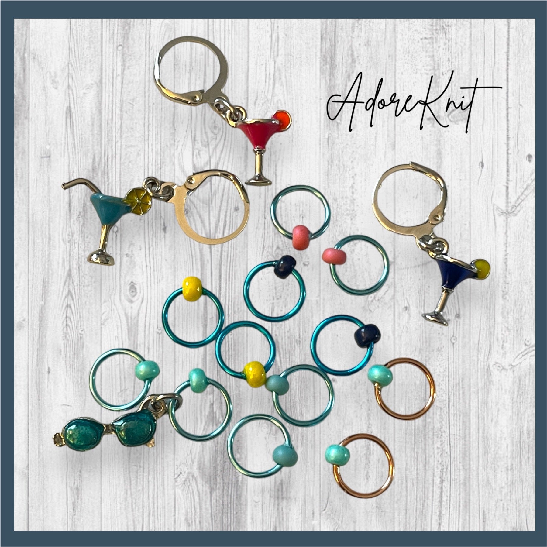 Cocktail Hour with Friends Progress and Stitch Markers - AdoreKnit