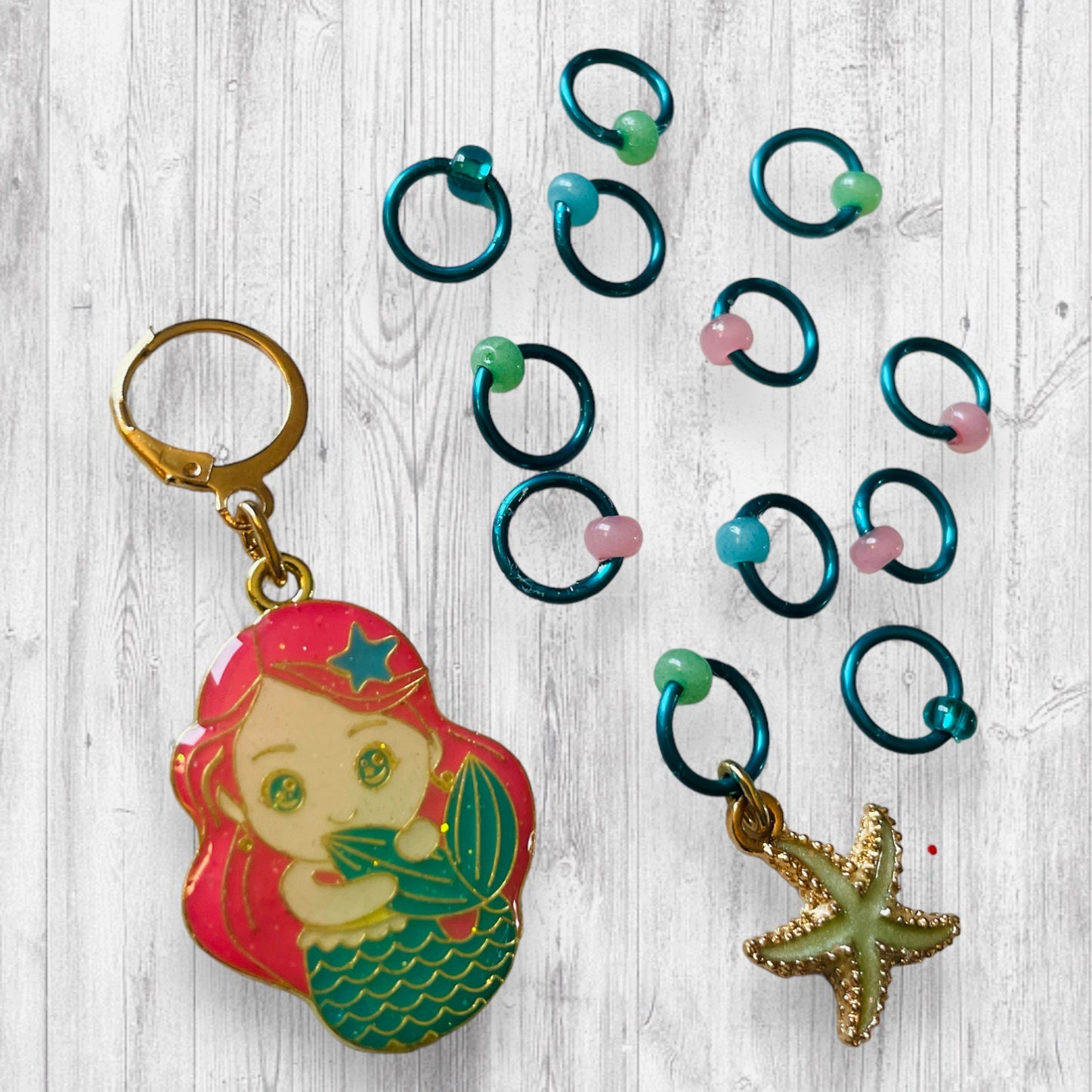 She Sells Seashells Progress and Stitch MarkersAdoreKnitMaking Waves Progress and Stitch Markers.  The prefect gift for a knitter! These stitch markers are great for a knitter or crocheter. Include in a swap package, teacSells Seashells Progress